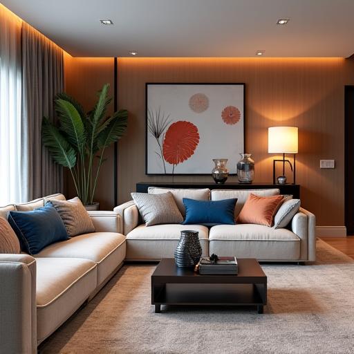 A beautifully designed modern living room with stylish furniture.